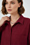 Women's Single Pocket Oversize Viscose Claret Red Shirt - 6