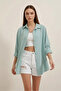 Women's Oversize Basic Cotton Water Green Shirt - 6
