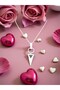 Silver Color Zircon Stone Triangle and Hoop Steel Necklace - Does Not Tarnish - 3