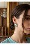 Brass Green Enamel Pearl Detailed Artistic Portrait Model Gold Color Earrings - 2