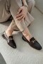 Harper Women's Buckle Genuine Leather Loafer Shoes Brown - 5