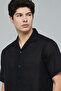 Textured Shirt with Revere Collar and Short Sleeves - 5