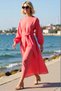 Women's Maxi Length Shift Cut Long Sleeve Crew Neck Belted Crinkle Woven Hijab Dress Casual - 2