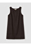Brown a-line linen blend mini dress - 3