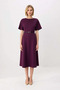 Women's Midi Length Bat Sleeve A-Line Boat Neck Belted 100% Cotton Interlock Dress Daily Casual Stylish - 4