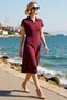 Women's Polo Collar Short Sleeve A-Line Midi Dress Lycra Combed Cotton Relaxed Cut Casual Modern Stylish - 2