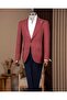 Slim Fit Men's Pointed Collar Linen Single Jacket Burgundy T20157-10