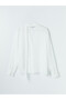Ecru Shawl Collar Women's Shirt with Floral Appliqué - 6