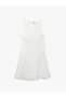 Cotton Sleeveless Scallop Embroidered Halter Neck Mini Dress - 4