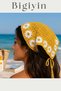 Women's Floral Motif Hand Knitted Bandana Bohemian Summer Hairband Headscarf Crochet Floral Knitted Bandana Retro Tie-Up Beach Hair Accessory