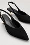 Women's Black Pointed Toe Gold Detailed Low Heel Slingback Shoes - 3