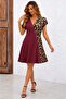 Women's short sleeve v-neck short viscose dress with leopard detail on one side - 2
