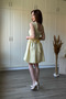 Waist-Tied, Flared Short Yellow Dress - 3