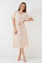 Women's V-Neck Belted Short Sleeve Ruffle Buttoned Cream Dress