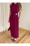 Burgundy Gold Buckle Long Dress - 8191 - 2