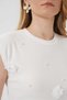 Women's Round Neck Pearl Detailed D Flower Short Sleeve White Blouse - 3