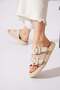 Retale Double Buckle Gold Detailed Women's Slippers Beige Suede - 2
