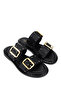 Women's Faux Leather Black Flat Slippers - 2