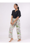 Black V Neck Cotton Top and Tropical Pyjama Set - 4