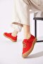 Mertev Rubber Tied Toe Genuine Leather Women's Shoes Red Nubuck