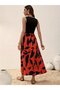 Women's round neck strappy top with viscose bottom and patterned long sleeve dress - 4
