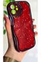 iPhone 12 Compatible Red Glittery Star Detailed Wavy Burgundy Silicone Case - 4