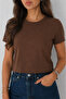 Women's Black Crew Neck Basic Crop T-Shirt Short Sleeve Cotton T-Shirt - 5