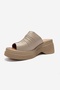 Nellie Beige Genuine Leather Women's Wedge Sole Slippers - 6