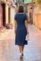 Petrol Color Dot Patterned Round Neck Dress - 3