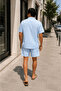 Men's Light Blue Summer Linen Shirt Shorts Set – Comfortable Fit, Breathable Lightweight Fabric Combination - 4