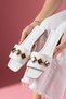 Lusso White Patent Leather Geometric Stylish Women's Daily Slippers with Gold Accessories - 2
