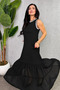 New Season Women's Strappy Round Neck Skirt Hem Chiffon Detailed Long Viscose Two-Thread Dress - 3