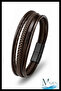Men's Bracelet with 5 Rows of Brown Braided Design and Magnetic Lock