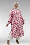68046 Plus Size High Neck Buttoned Mango Tunic - Leaf Pattern Pink
