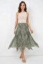 Women's Asymmetrical Pleated Floral Patterned Chiffon Green Skirt - 4