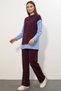 Women's Round Neck Striped Burgundy Two-Piece Set - 4