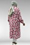 68046 Plus Size High Neck Buttoned Mango Tunic - Leaf Pattern Pink - 5