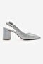 Women's Plain Heel Covered Heel Shoes; Silver Glitter - 2