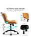 Ergonomic Home Office Desk Chair with Wheels Comfy Armless Criss Cross Chair with Back Adjustable Height Modern Leather Upholstered Swivel Vanity Chair Small Cute Rolling Task Chair Tan - 3