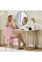 Upholstered Stool for Bedroom and Living Room - Folding Bow Back, Storage Space, Gold Metal Legs, Sherpa Fur Seat, Cushion Included - Ideal - Pink - 5