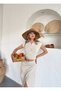 Women's Stone Linen Skirt-Blouse Set with Front Buckle Nh26500 - 3