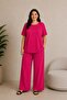 Large Size Slit and Pocketed Wrinkled Fabric Comfortable Double Suit-Fuchia