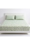 Linear Soft 100% Cotton Elastic Sheet and Pillowcase Set Soft Green Daisy Garden 30cm Edge Height