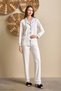 New Season Women's Ecru Front Buttoned Special Design 100% Cotton Pajama Set - 8