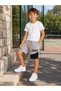 By Solona 6606-26 Boys' Gray Printed Shorts with Pockets, Lace-Up Elastic Waist, Cotton Summer Shorts - 2