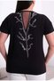 Women's Black Plus Size Transparent Back Stone Embellished V-Neck Short Sleeve Stretchy Blouse - 3