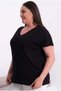 Women's Black Plus Size Transparent Back Stone Embellished V-Neck Short Sleeve Stretchy Blouse - 7