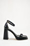Black Wrinkled Thick Block Heel Platform Evening Dress Sandals Shoes - 3