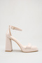 Beige Wrinkled Metallic Thick Block Heeled Platform Evening Dress Sandals Shoes - 3