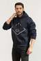 Men's Double Lace Hooded Comfortable 100% Cotton Jersey Fabric Navy Blue Sweatshirt - 2